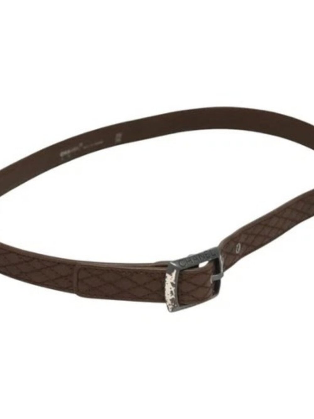 CHANEL Belt Leather 30.7" Brown CC Auth bs25810